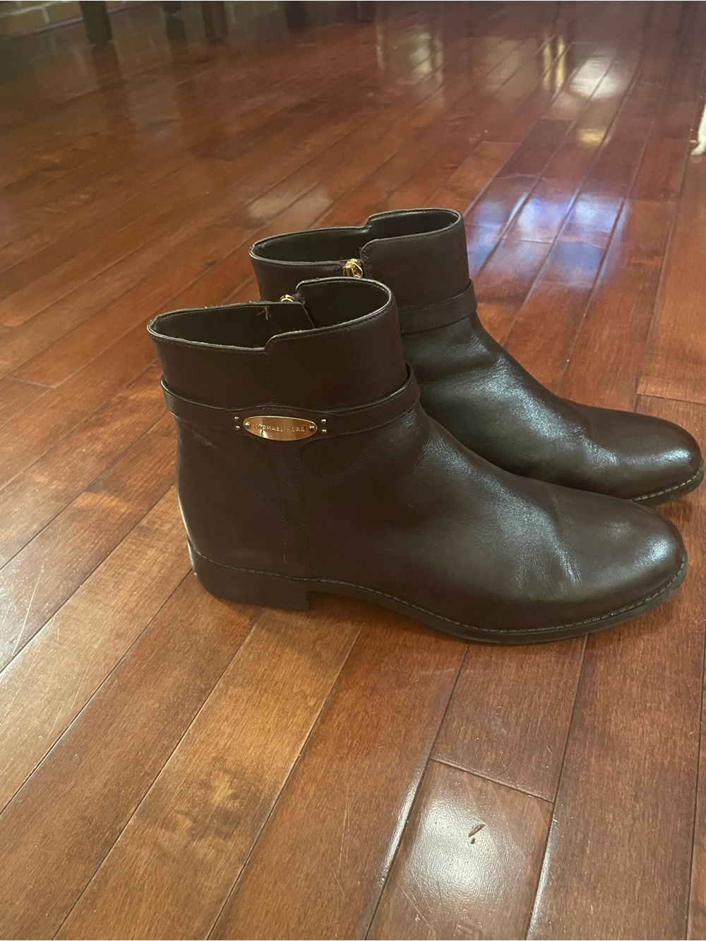 Michael Kors Chocolate Brown Leather Ankle Boots with Gold Hardware - 10